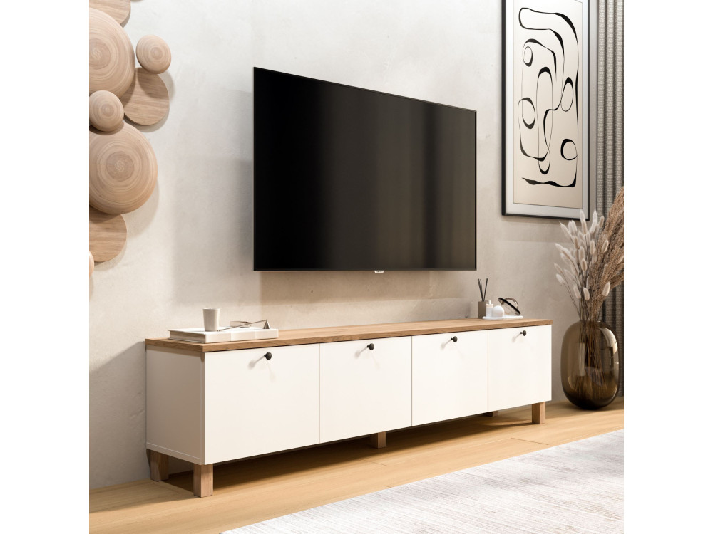 Houten tv-meubel "Nord" - 180 x 34 x 45 cm - Wit / Eiken