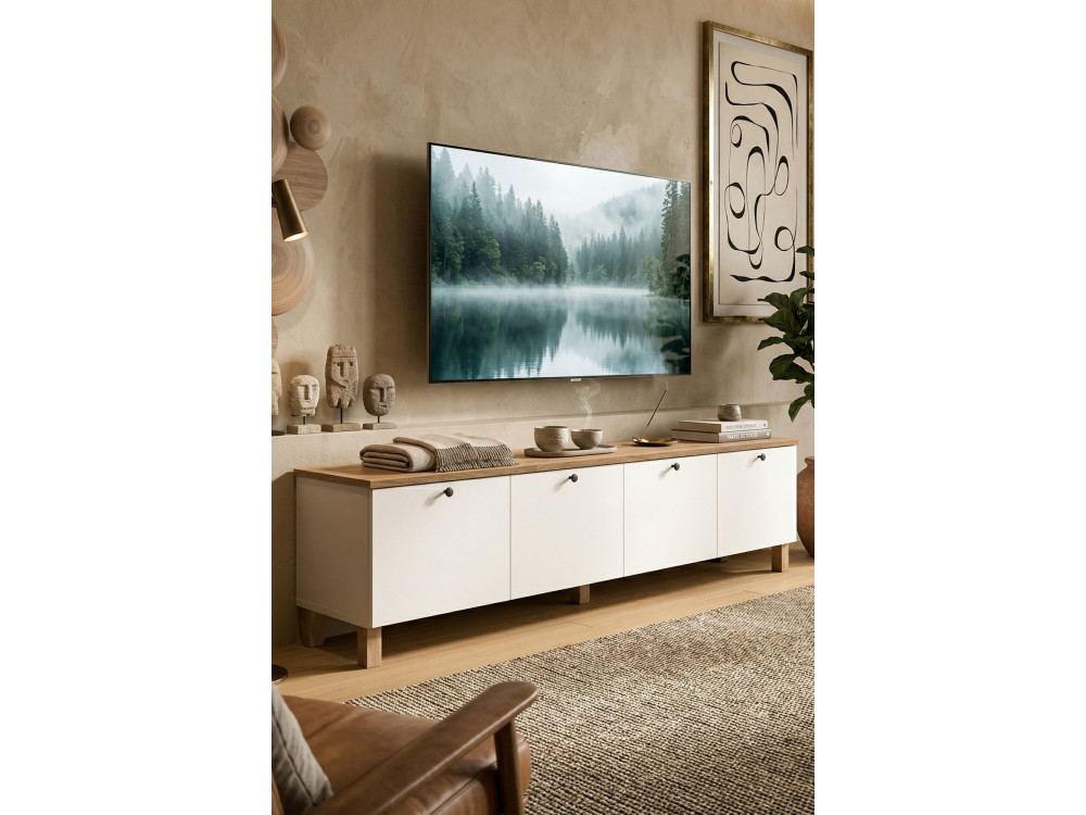 Houten tv-meubel "Nord" - 180 x 34 x 45 cm - Wit / Eiken