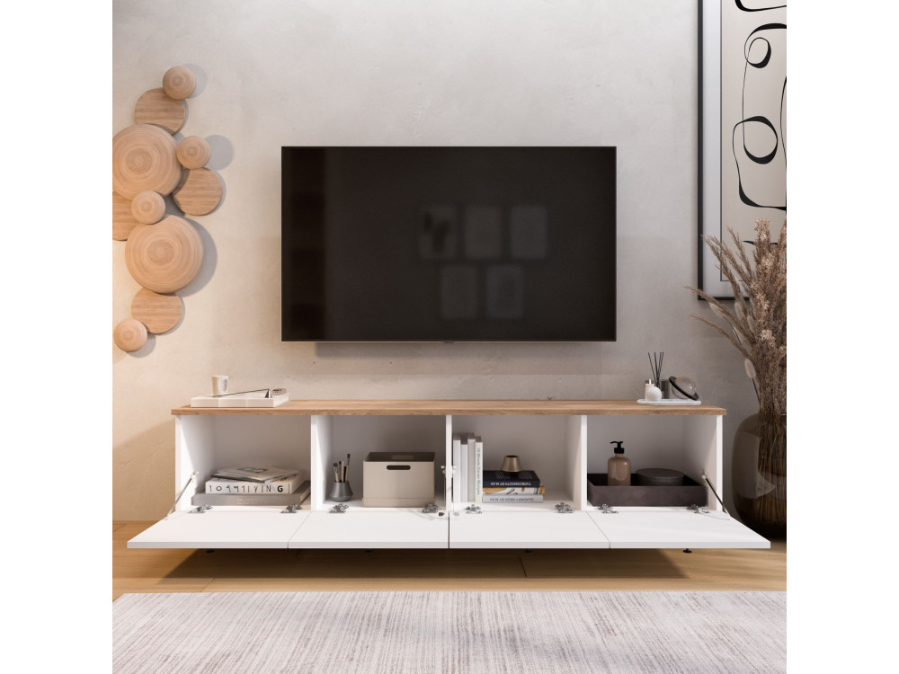 Houten tv-meubel "Nord" - 180 x 34 x 45 cm - Wit / Eiken