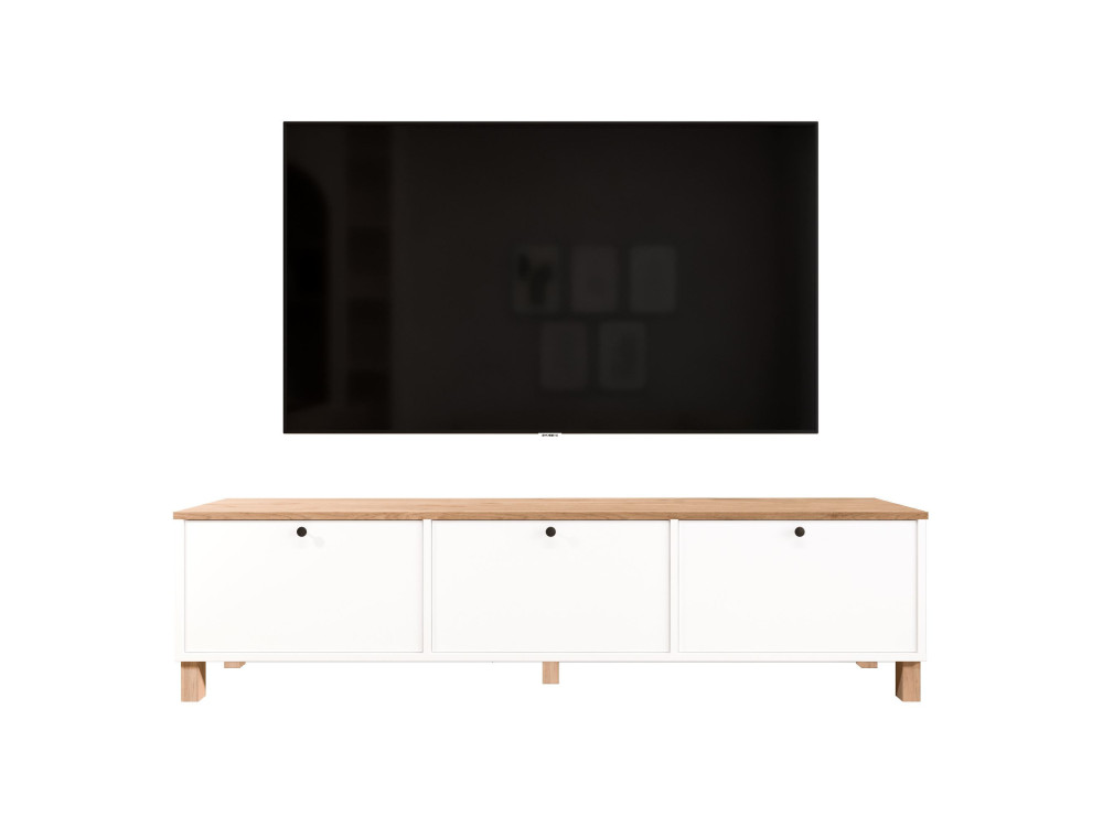 Houten tv-meubel "Nord" - 180 x 32 x 45 cm - Wit / Eiken