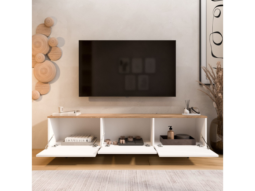 Houten tv-meubel "Nord" - 180 x 32 x 45 cm - Wit / Eiken