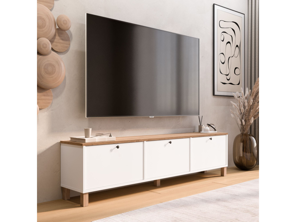 Houten tv-meubel "Nord" - 180 x 32 x 45 cm - Wit / Eiken