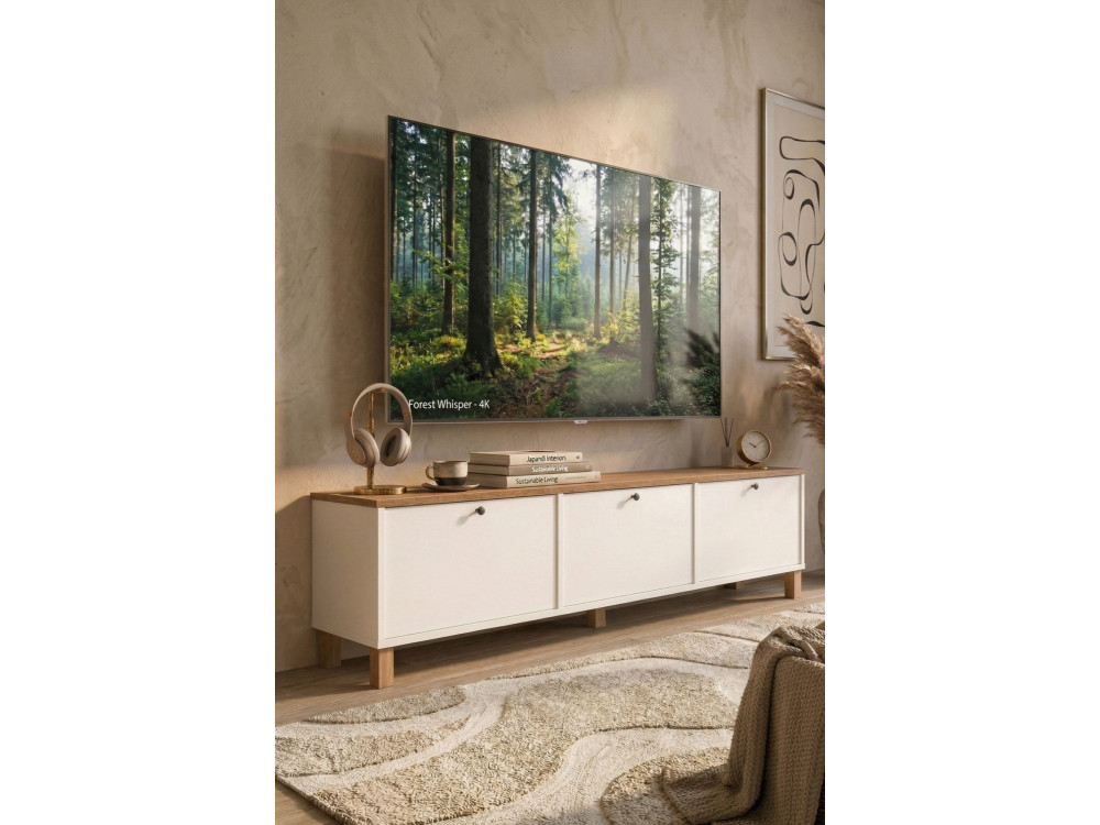 Houten tv-meubel "Nord" - 180 x 32 x 45 cm - Wit / Eiken