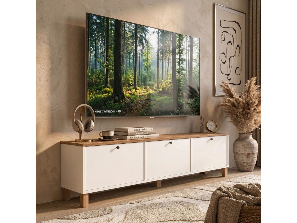 Houten tv-meubel "Nord" - 180 x 32 x 45 cm - Wit / Eiken