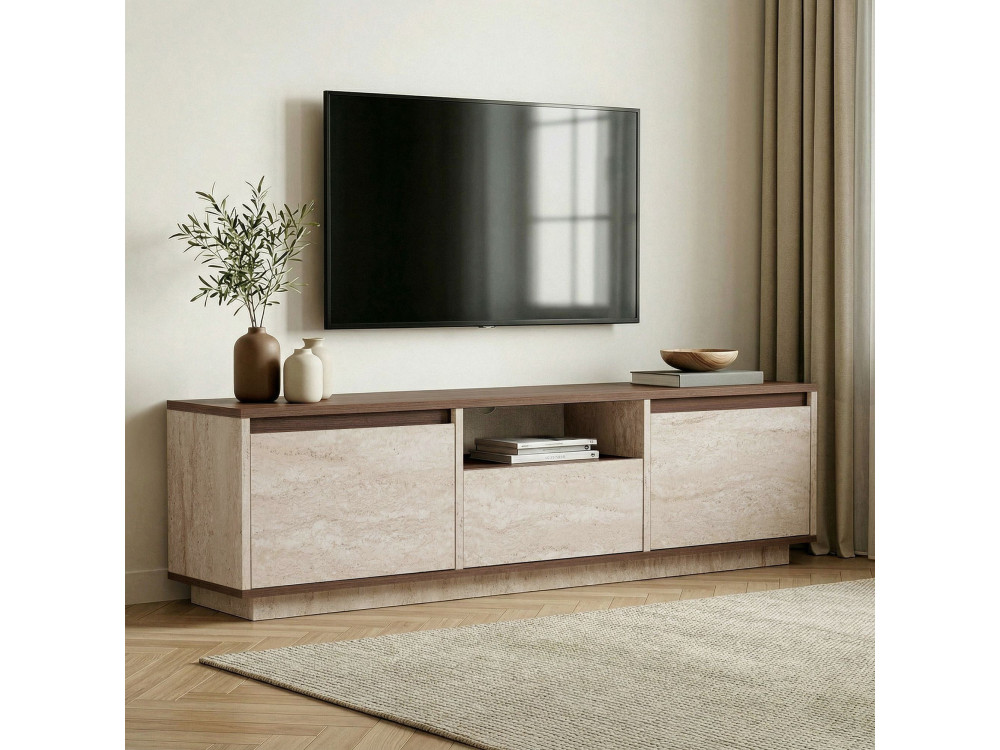 Houten tv-meubel "Sentinel" - 160 x 30 x 42 cm - Travertijn / Milano-notenhout