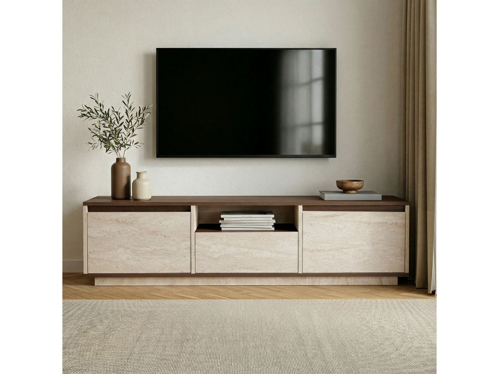 Houten tv-meubel "Sentinel" - 160 x 30 x 42 cm - Travertijn / Milano-notenhout