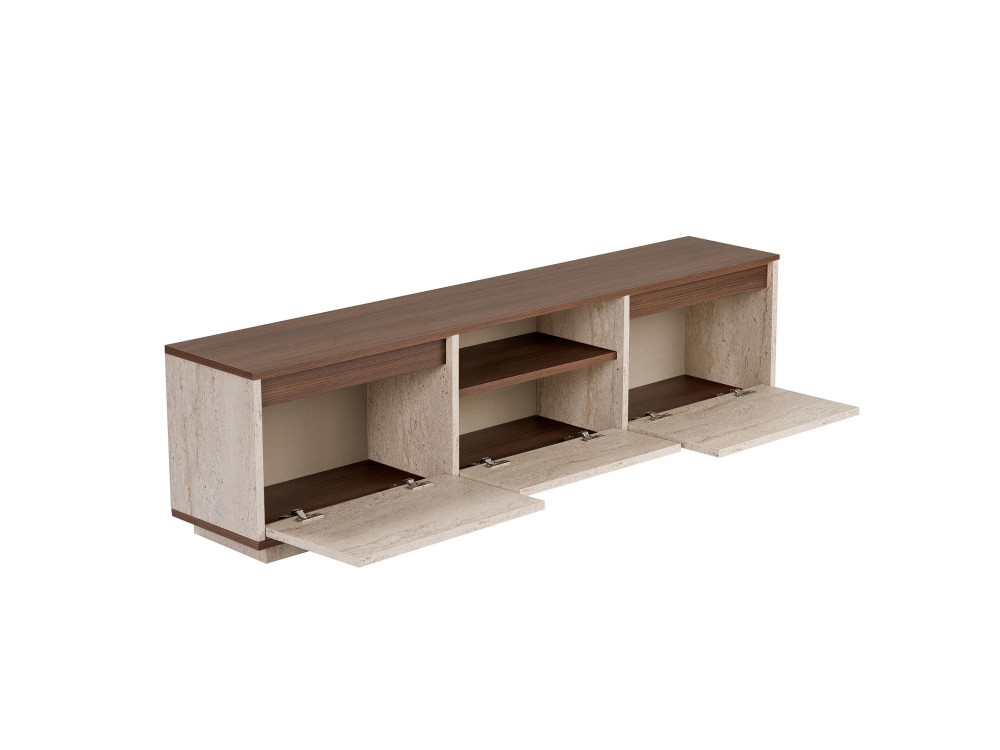 Houten tv-meubel "Sentinel" - 160 x 30 x 42 cm - Travertijn / Milano-notenhout