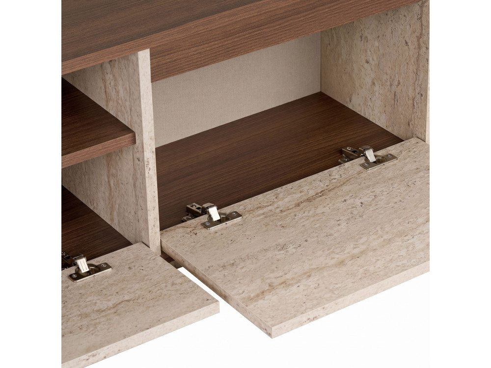 Houten tv-meubel "Sentinel" - 160 x 30 x 42 cm - Travertijn / Milano-notenhout