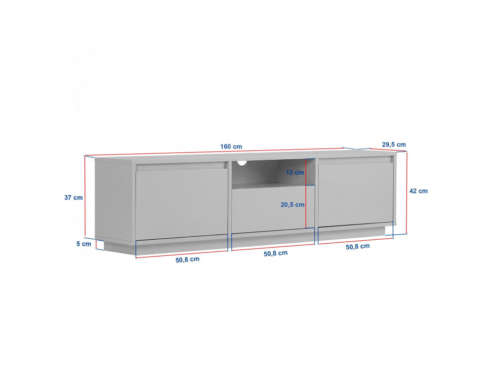 Houten tv-meubel "Sentinel" - 160 x 30 x 42 cm - Travertijn / Milano-notenhout