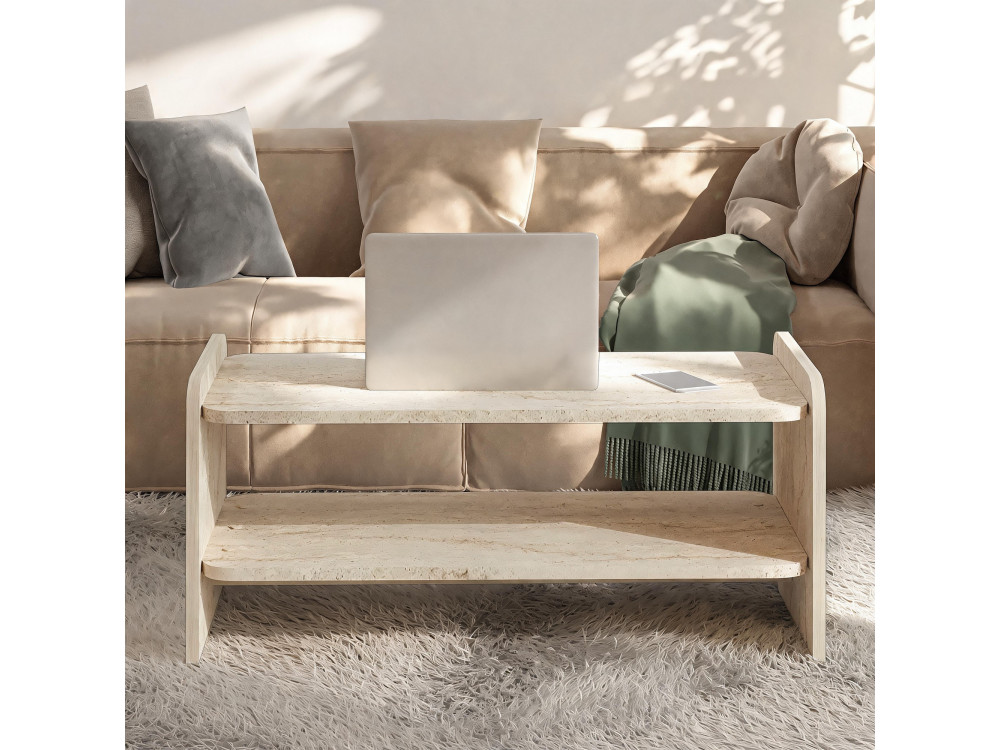 Houten salontafel "Amon" - 89,8 x 39,8 x 44,8 cm - Travertijn
