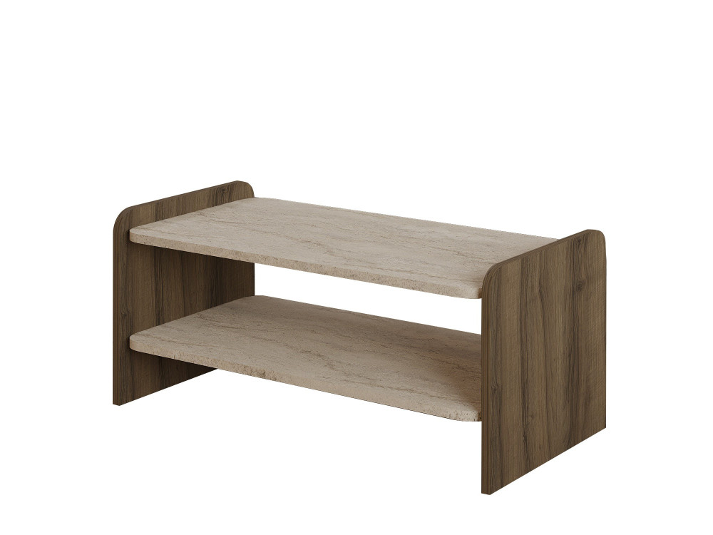Houten salontafel "Amon" - 89,8 x 39,8 x 44,8 cm - Travertijn / Antiek notenhout