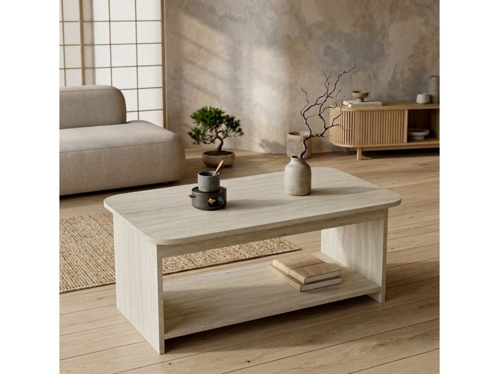Houten salontafel "Chb1" - 100 x 50 x 42 cm - Travertijn