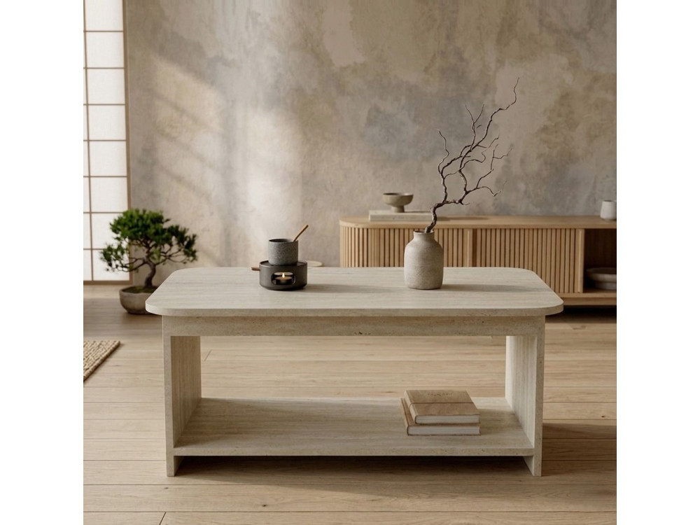 Houten salontafel "Chb1" - 100 x 50 x 42 cm - Travertijn