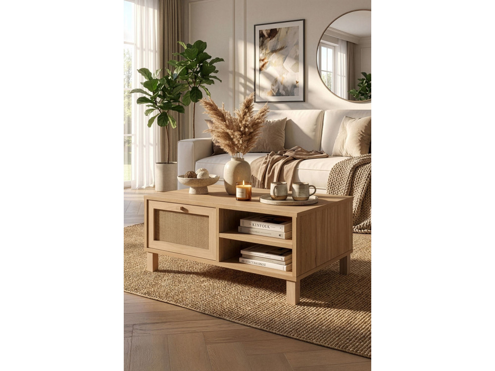 Houten salontafel "Dune" - 90 x 60 x 39 cm - Eiken