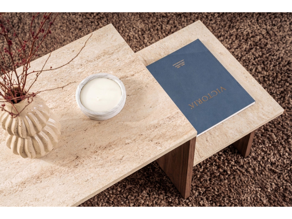Houten salontafel „Harmony“ – 80 x 40 x 40 cm – travertijn