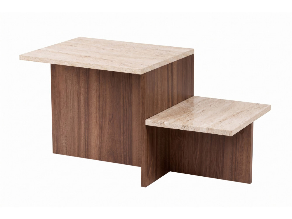 Houten salontafel „Harmony“ – 80 x 40 x 40 cm – travertijn