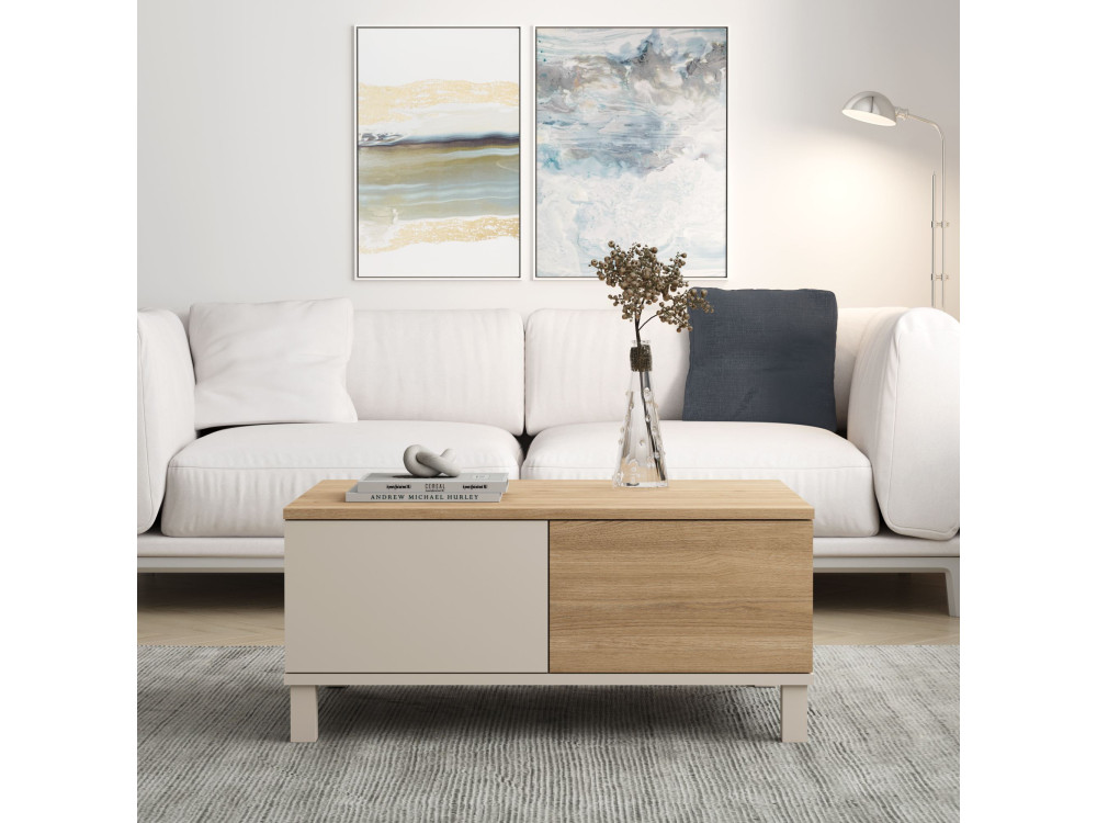 Houten salontafel „Mood“ - 90 x 60 x 40 cm - Zandkleur