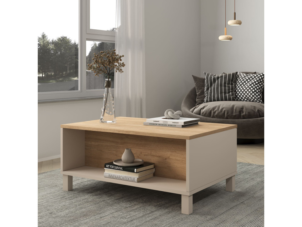 Houten salontafel „Mood“ - 90 x 60 x 40 cm - Zandkleur