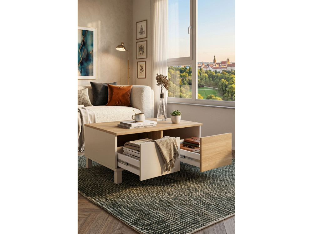 Houten salontafel „Mood“ - 90 x 60 x 40 cm - Zandkleur