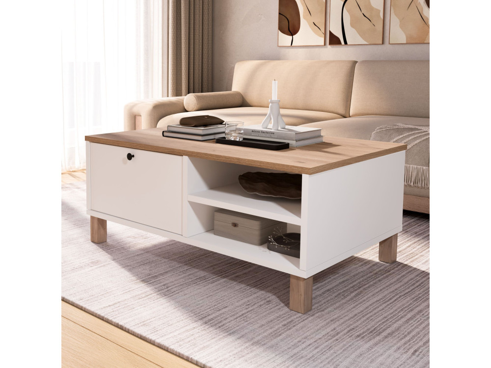 Houten salontafel "Nord" - 90 x 60 x 38 cm - Wit