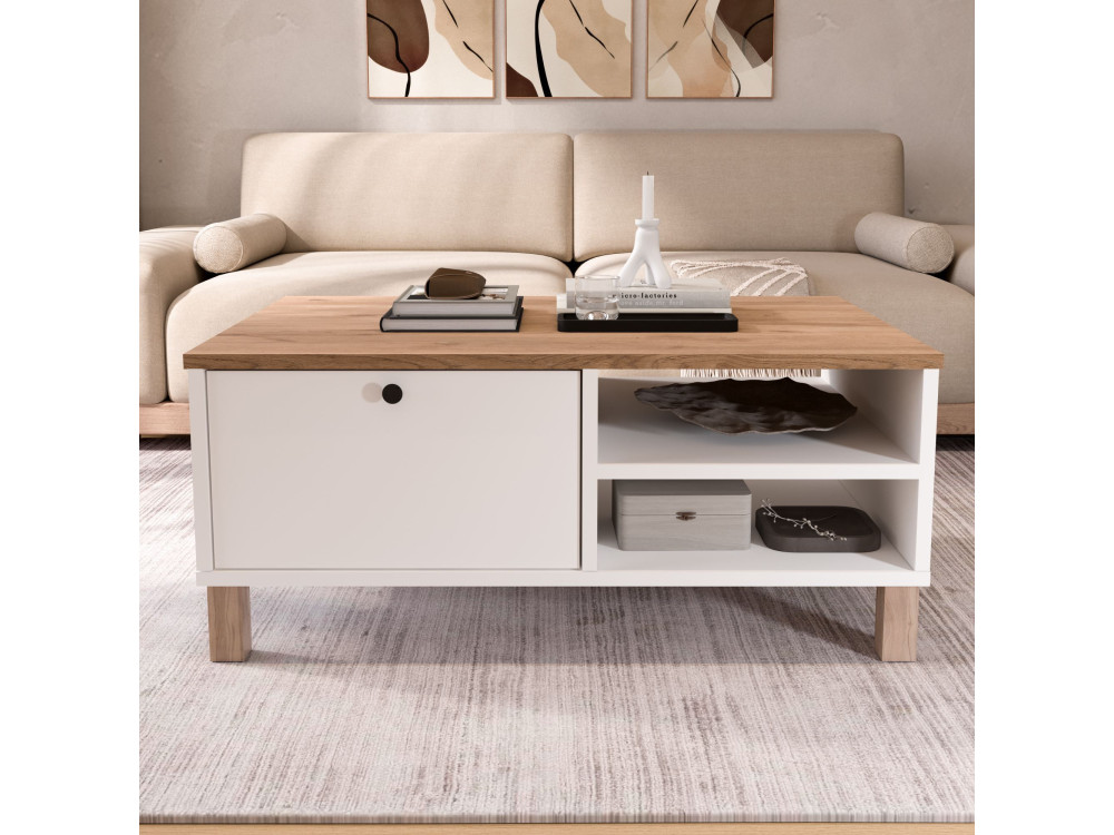 Houten salontafel "Nord" - 90 x 60 x 38 cm - Wit