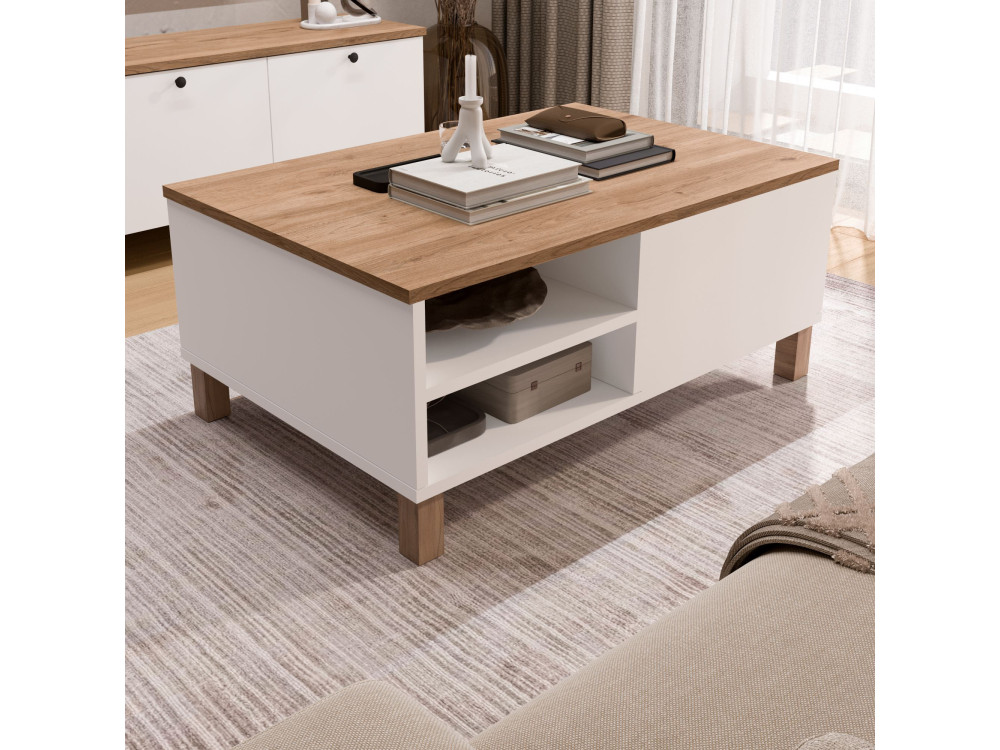 Houten salontafel "Nord" - 90 x 60 x 38 cm - Wit