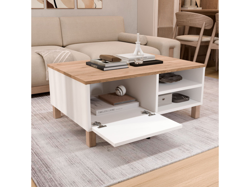 Houten salontafel "Nord" - 90 x 60 x 38 cm - Wit