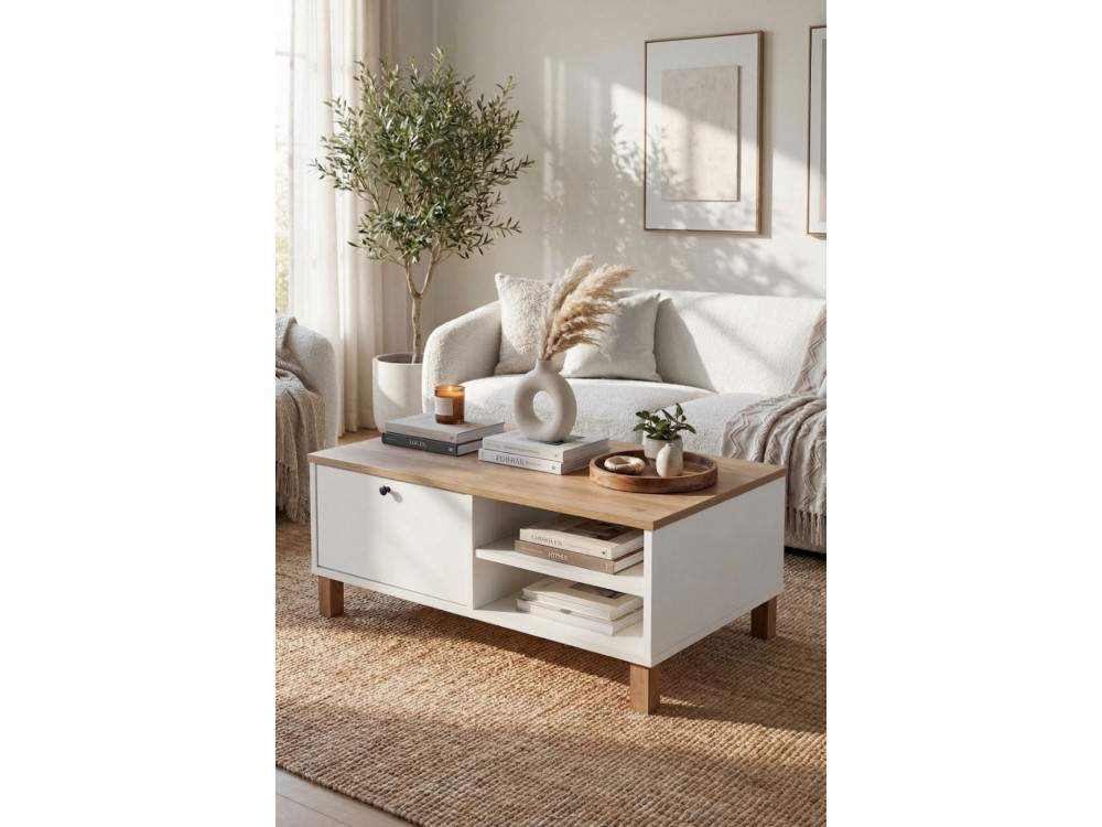 Houten salontafel "Nord" - 90 x 60 x 38 cm - Wit