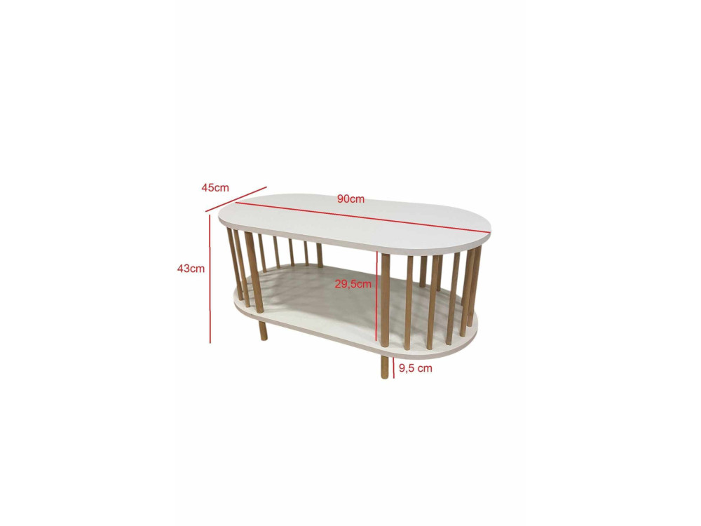 Houten salontafel "Peka-0111" - 90 x 45 x 43 cm - Wit