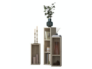 Set houten bijzettafels "AD106" - 20 x 18 x 80 cm - travertijn