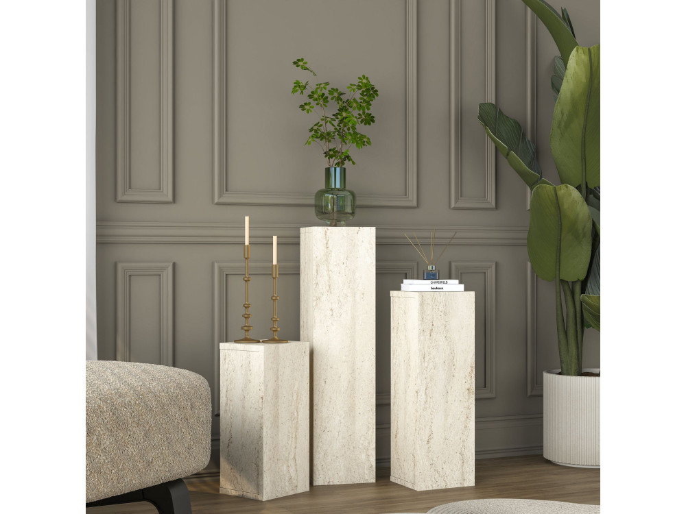 Set houten bijzettafels "AD106" - 20 x 18 x 80 cm - travertijn
