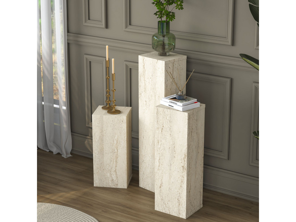 Set houten bijzettafels "AD106" - 20 x 18 x 80 cm - travertijn