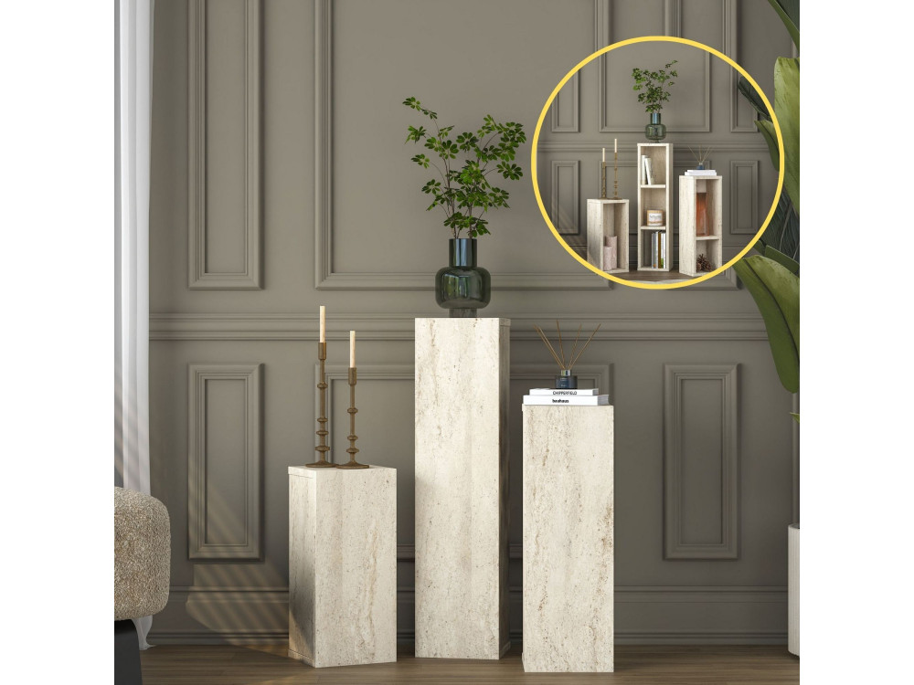 Set houten bijzettafels "AD106" - 20 x 18 x 80 cm - travertijn