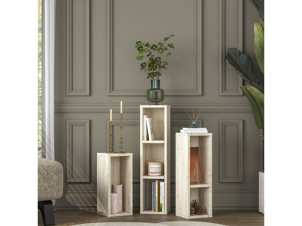 Set houten bijzettafels "AD106" - 20 x 18 x 80 cm - travertijn