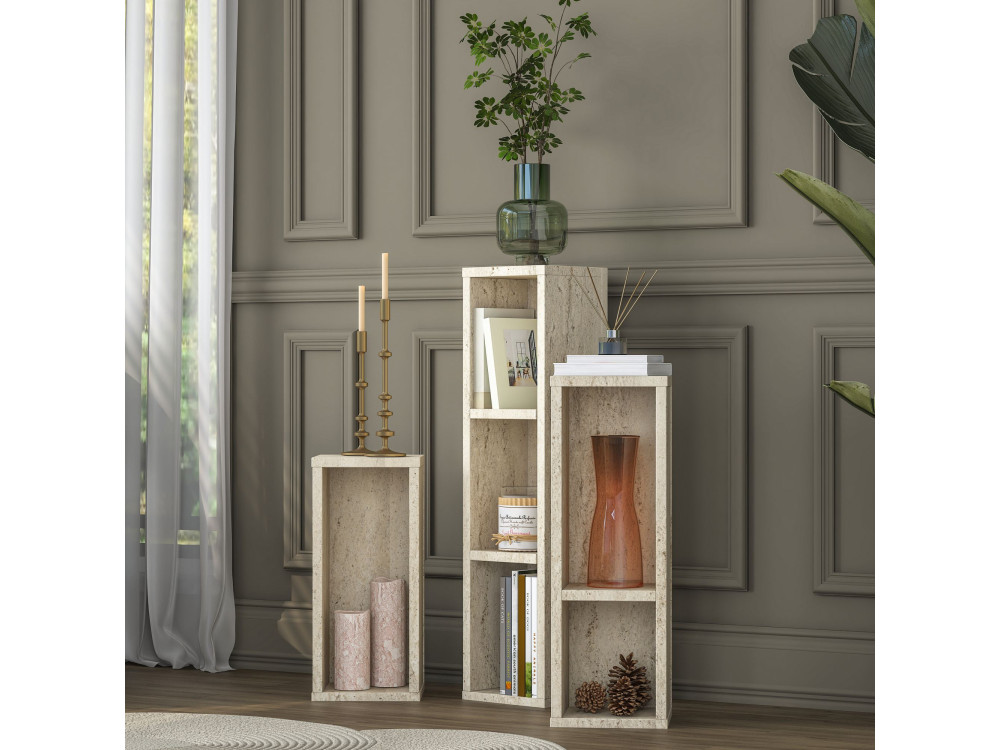 Set houten bijzettafels "AD106" - 20 x 18 x 80 cm - travertijn