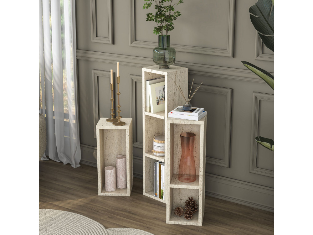 Set houten bijzettafels "AD106" - 20 x 18 x 80 cm - travertijn
