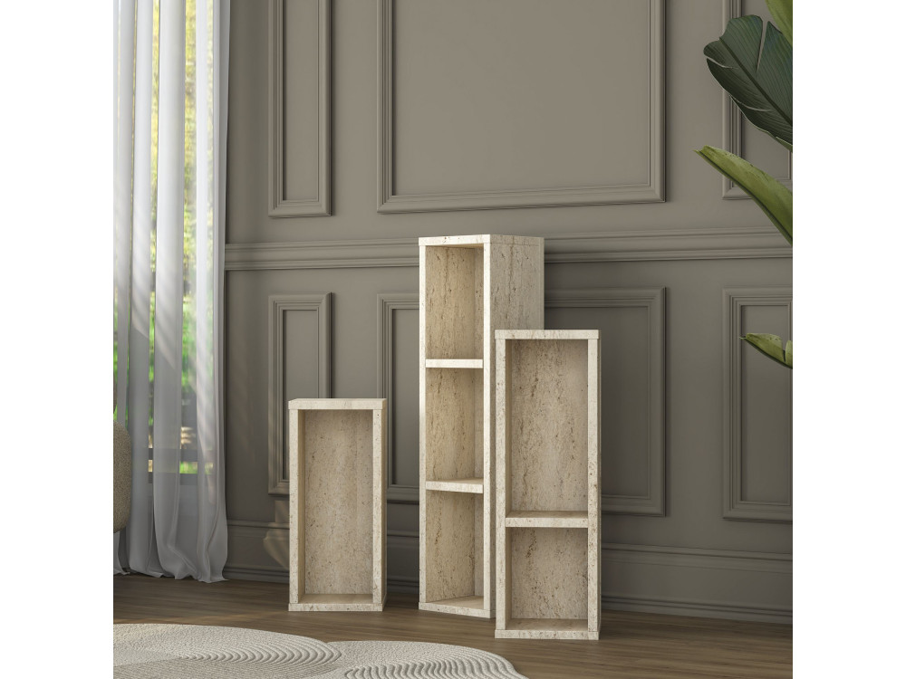 Set houten bijzettafels "AD106" - 20 x 18 x 80 cm - travertijn