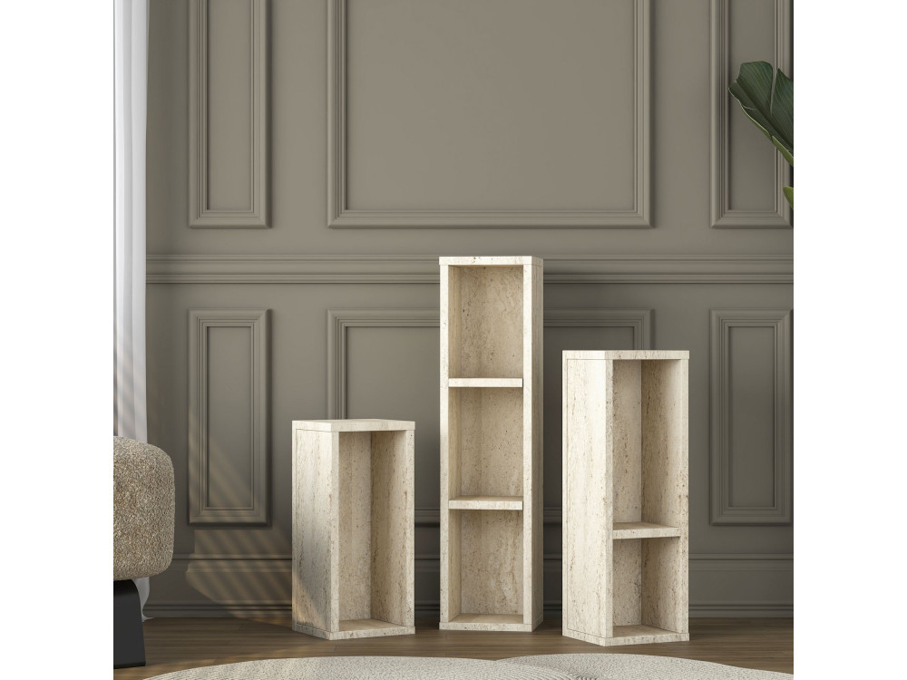 Set houten bijzettafels "AD106" - 20 x 18 x 80 cm - travertijn