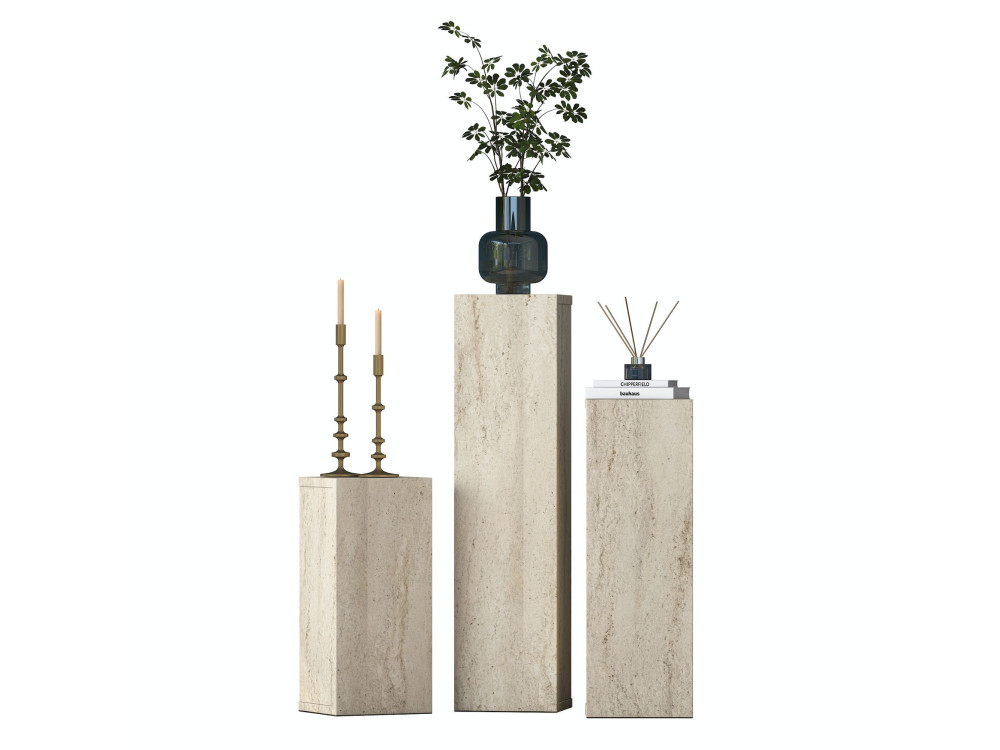 Set houten bijzettafels "AD106" - 20 x 18 x 80 cm - travertijn