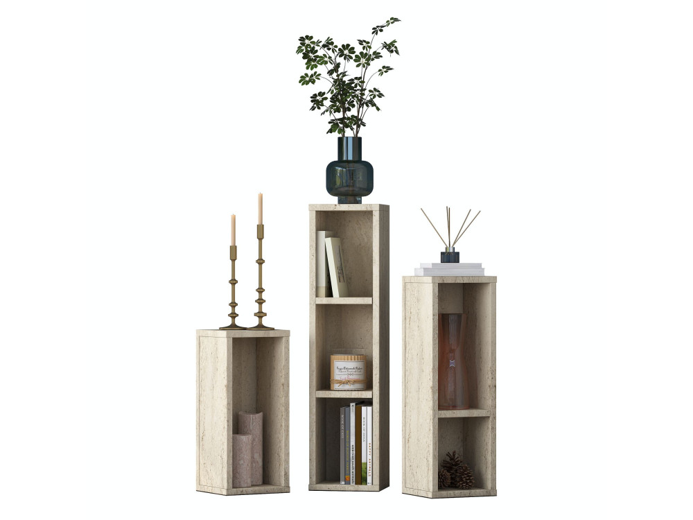 Set houten bijzettafels "AD106" - 20 x 18 x 80 cm - travertijn