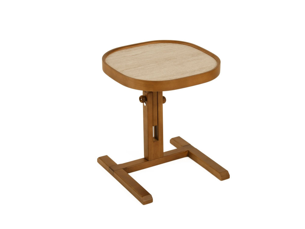 Houten bijzettafel "Opus Kare 42" - 42 x 42 x 57 cm - Notenhout / Travertijn