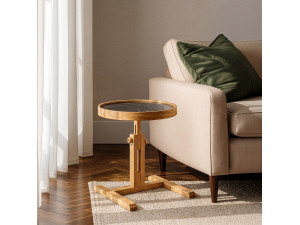 Houten bijzettafel "Opus Yuvarlak 40" - 40 x 40 x 57 cm - Eiken / Zwart marmer
