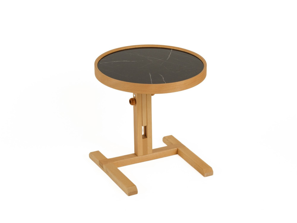 Houten bijzettafel "Opus Yuvarlak 40" - 40 x 40 x 57 cm - Eiken / Zwart marmer