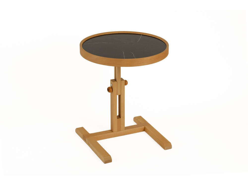 Houten bijzettafel "Opus Yuvarlak 40" - 40 x 40 x 57 cm - Eiken / Zwart marmer