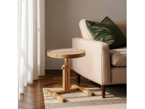 Houten bijzettafel „Opus Yuvarlak 40“ - 40 x 40 x 57 cm - Eiken / Travertijn