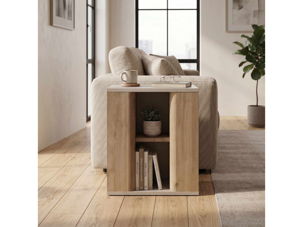 Houten bijzettafel "VENTRO" - 45 x 25 x 51 cm - Naturel / Steengoed