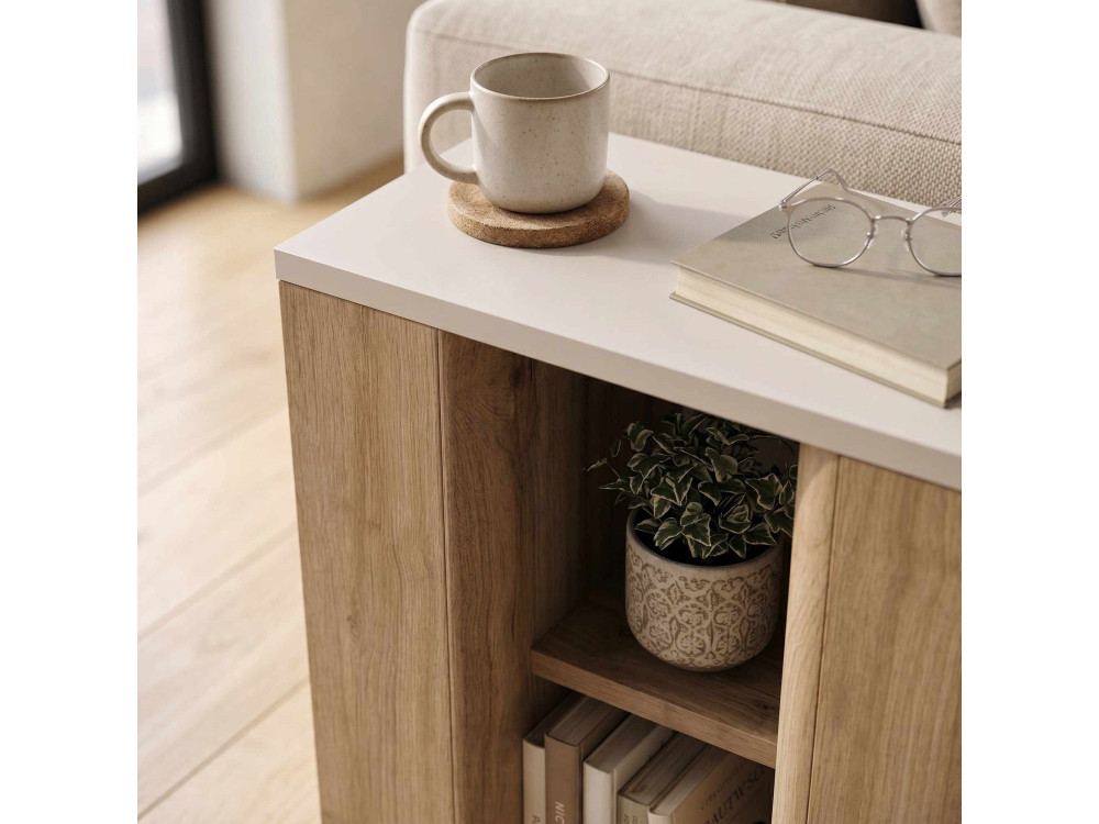 Houten bijzettafel "VENTRO" - 45 x 25 x 51 cm - Naturel / Steengoed
