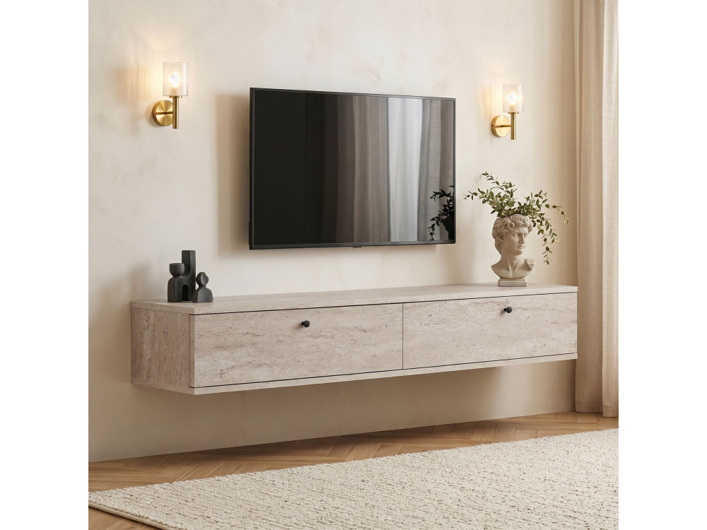 Houten tv-meubel "Ligne 160" - 160 x 25 x 25 cm - Travertijn