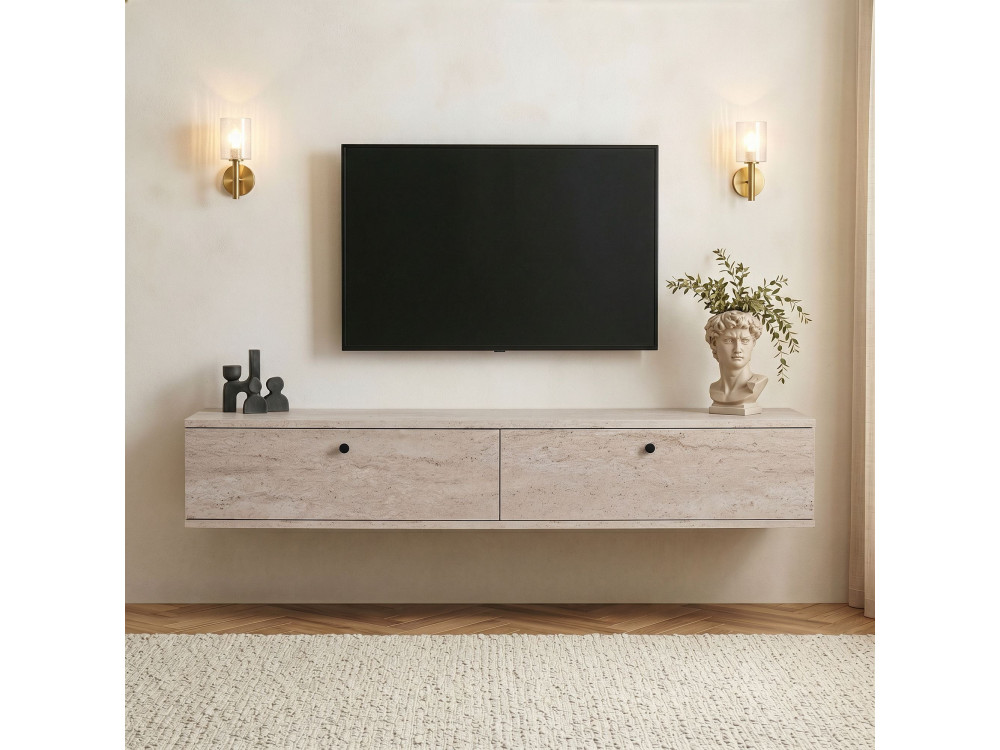 Houten tv-meubel "Ligne 160" - 160 x 25 x 25 cm - Travertijn