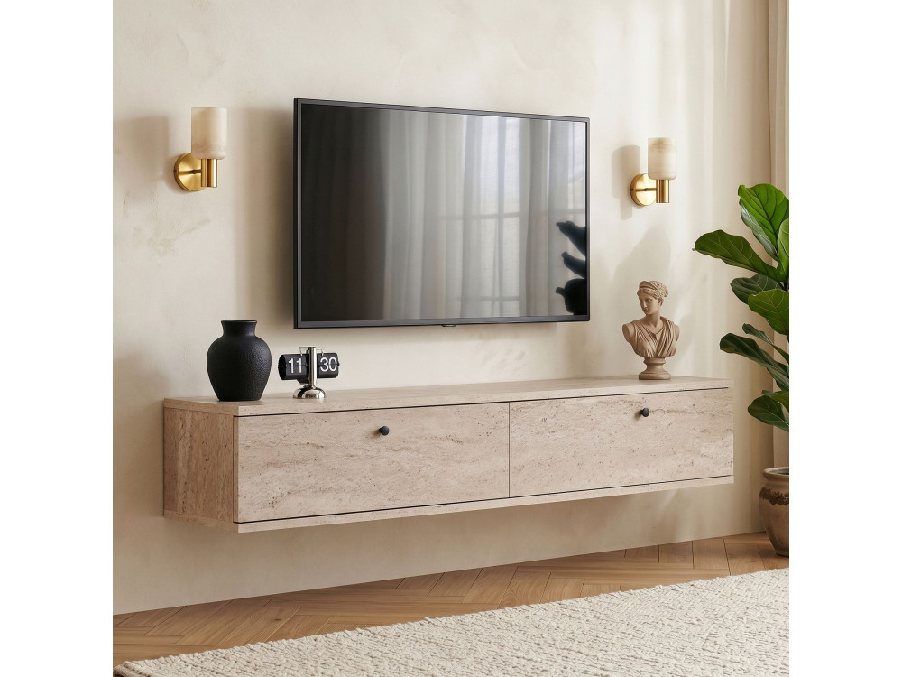Houten tv-meubel "Ligne 140" - 140 x 25 x 25 cm - Travertijn